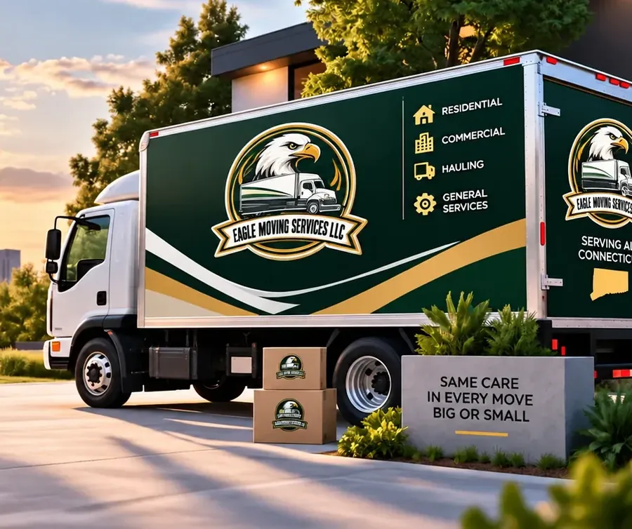 Eagle Moving Services truck at a Connecticut home
